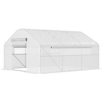 Outsunny Serre de jardin 4 x 3 x 2m avec portes enroulables et grandes fenêtres, serre tunnel de jardin, blanc
