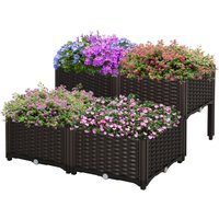 Outsunny Ensemble de jardinière carrée 4 jardinières hautes basses combinables imitation rotin