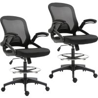 Vinsetto Lot de 2 fauteuils de bureau chaise de bureau assise haute réglable dim. 64L x 60l x 106-126H cm maille respirante noir