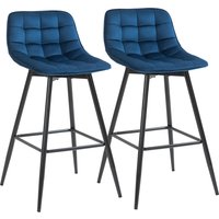 HOMCOM Set 2 Sgabelli da Bar Sedie Imbottite per Salotto Stile Nordico, Rivestimento Velluto e Poggiapiedi, Blu, 45x47x88cm Aosom