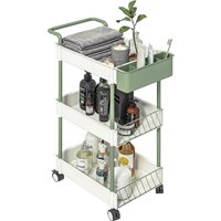 HOMCOM Desserte chariot de rangement en acier à roulettes avec 3 niveaux, 1 boite amovible, poignées dim. 50L x 29,4l x 77H cm