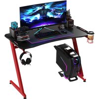 Gaming Desk Ergonomic Home Office Desk Gamer Workstation Racing Table w Headphone Hook & Cup Holder 122 x 66 x 86cm & Red Aosom UK