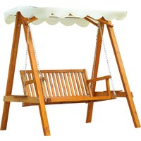 Outsunny Dondolo da Giardino Stile Classico Legno Massello di Pino Conforme alle Norme di FS Tettuccio Parasole Aosom Italy Aosom