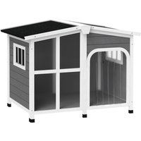 Wooden Dog Kennel Removable Floor Asphalt Openable Roof Giant Window Large Dogs Charcoal Grey