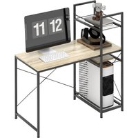 HOMCOM Bureau d'ordinateur avec étagère réversible à 4 niveaux table d'ordinateur cadre en acier 110 x 53 x 115,5 cm chêne noir