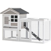 PawHut Clapier cage lapins combinable 2 étages toit bitumé plateau coulissant 4 portes 128 x 64 x 92 cm gris Aosom France
