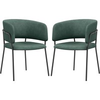 HOMCOM Lot de 2 chaises de salle à manger pieds en acier, assise rembourrée en tissu aspect velours, vert