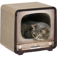 PawHut 2 in 1 TV Shape Cat Scratching Board House with Catnip, for Indoor Cats, Brown Aosom UK