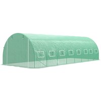 Outsunny Serre de jardin tunnel 24m² 8L x 3l x 2H m - 16 fenêtres, Porte zippée enroulable acier galvanisé, bâche PE, Vert