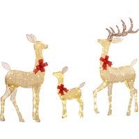 Lighted Reindeer Christmas Decorations Outdoor 3 Piece Light Up Deer Family Set 3 283 LED Lights Indoor Lawn Garden Tone Aosom UK