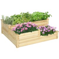 Outsunny Carré potager en bois jardinière extérieure en escalier 3 niveaux design sans fond 108 x 88 x 36 cm bois naturel