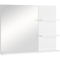 kleankin Wall-Mounted Vanity Mirror: 3-Tier Shelving Unit for Bathroom Storage & Organisation, White Aosom UK