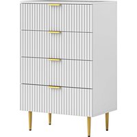 HOMCOM Commode 4 tiroirs commode chambre meuble de rangement moderne avec poignées et pieds dorés, dim. 60 x 40 x 96 cm, blanc