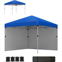 Outsunny 3 x 3 (M) Pop Up Gazebo, UPF 30+ with 2 Sidewalls, Leg Weight Bags and Wheeled Bag, Height Adjustable Party Tent Event Shelter for Garden, Patio, Blue