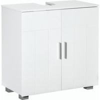 kleankin Meuble sous lavabo de salle de bain 2 portes battantes avec 1 étagère réglable, sur pied dim. 60L x 30l x 60H cm - MDF Blanc