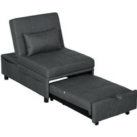 HOMCOM Fauteuil convertible 1 place fauteuil lit avec dossier réglable, siège rembourré et oreiller, gris