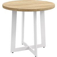 HOMCOM Table à manger ronde pour 4 personnes table de cuisine design moderne avec plateau effet bois et base en acier croisé