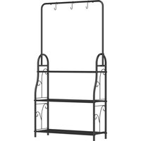 Outsunny Étagère à fleurs 3 niveaux support de plantes pour l'intérieur et l'extérieur en métal 3 crochets 75 x 25 x 137 cm noir
