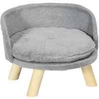 PawHut Canapé Lit Rond Scandinave Gris Coussin Moelleux Pieds Bois pour Chien Ø40,5x33cm Aosom France