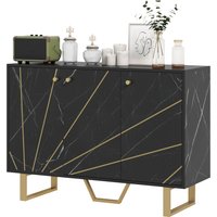 HOMCOM Meuble de rangement buffet salon avec 2 placards 3 portes et étagère réglable, pieds en métal, aspect marbre noir