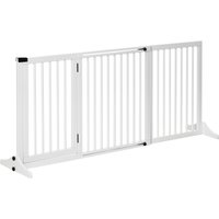 PawHut Cancellino per Cani Taglia Regolabile a 3 Pannelli, in Legno di Pino, 113-166x36x71 cm, Bianco Aosom
