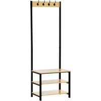 HOMCOM Porte-manteau vestiaire d'entrée dim. 60L x 40l x 175H cm 3 étagères 4 patères double crochet MDF bois clair acier noir