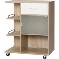 HOMCOM Desserte de cuisine îlot central cuisine roues pivotantes 360° étagères avec barrières 65 x 39 x 80 cm naturel