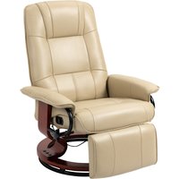 HOMCOM Fauteuil relax inclinable repose-pieds réglable pivotant 360° piètement bois revêtement synthétique crème