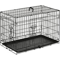 PawHut Cage Caisse Transport pour Chien Pliable 2 Portes Fil d'Acier avec Plateau Poignée 76L X 53L X 57Hcm Noir