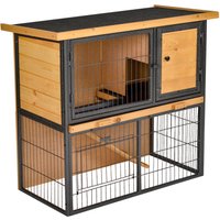 PawHut Clapier à lapin cage à lapin 2 niveaux 3 portes verrouillables rampe toit ouvrant bitûmé métal époxy pin pré-huilé