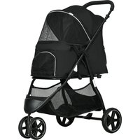 PawHut Poussette Pliable Chien Chat 2 Laisses Roues EVA Guidon Réglable Noir Aosom France