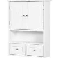 kleankin Armoire murale de salle de bain, armoire de toilette, avec portes, étagère, 2 tiroirs, 50,8l x 17,8P x 66H cm, blanc
