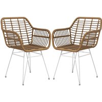 HOMCOM Duo Chaises Salle à Manger Design Bohème Assise Tressée Pieds Acier Blanc Aosom France