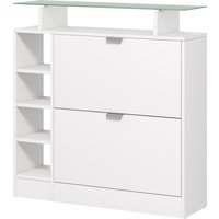 HOMCOM Meuble à chaussures avec 2 tiroirs rabattables 12 paires, plateau en verre et étagères réglables, 89 x 25 x 92 cm, blanc