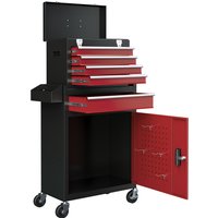HOMCOM Armoire à outils sur roulettes avec 5 tiroirs et armoire verrouillable, sur roulettes pour l'atelier et la maison, rouge