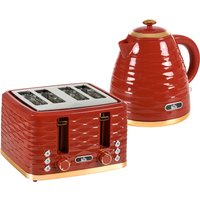 HOMCOM 3000W 1.7L Rapid Boil Kettle & 4 Slice Toaster, Kettle and Toaster Set with 7 Browning Controls and Crumb Tray, Red