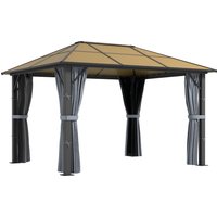 3 x 3.6m Garden Aluminium Gazebo Hardtop Roof Canopy Marquee Party Tent Patio Mesh Curtains & Side Walls Aosom UK