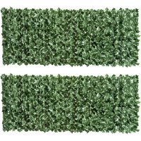 Outsunny 2-Piece Artificial Leaf Hedge Screen Privacy Fence Panel for Garden Outdoor Indoor Decor, Dark Green, 2.4M x 1M Aosom UK