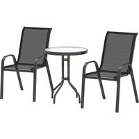 Outsunny 3 pièces salon de jardin extérieur ensemble de meubles 2 fauteuils empilables table basse dessus en verre trempé noir