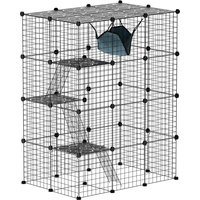 Aosom PawHut Cage pour chat dintérieur parc pour chat en acier à 4 niveaux DIY avec 5 portes hamac 13 chats 105 x 70 x 140 cm noir