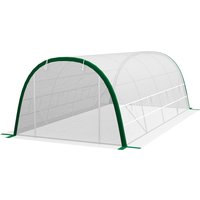 Outsunny Serre de Jardin Tunnel 18 m² dim. 6L x 3l x 2H m - 8 fenêtres, Porte zippée Enroulable, Acier galvanisé, bâche PE, Blanc