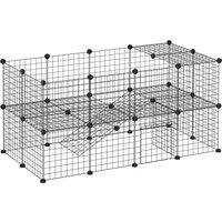 PawHut Cage parc enclos modulable pour animaux domestiques L 146 x l 73 x H 73 cm modulable 2 niveaux 36 panneaux bords arrondis fil métallique noir