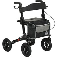 HOMCOM Folding Rollator Walker with Padded Seat, Backrest, Lightweight Walking Frame with Dual Brakes, All-terrain Wheels, 4 Wheeled Walker, Black | Aosom Ireland