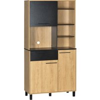 HOMCOM Armoire de cuisine multi-rangements avec tiroir 3 placards 4 niches et passe-câbles hauteur 180 cm noir et bois naturel Aosom France
