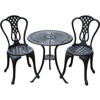 HOMCOM 3 Piece Patio Cast Aluminium Bistro Set Garden Outdoor Furniture Table and Chairs Shabby Chic Style Aosom UK