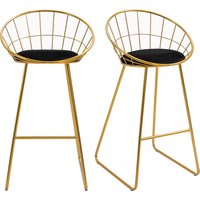HOMCOM Lot de 2 Tabourets de Bar Chaises de Bar avec Repose-Pied Structure métal et Coussin Velours 52,5 x 47 x 97 cm Noir et doré