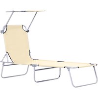 Outsunny Transat Bain de Soleil Pliable Chaise Longue Pliante Dossier Inclinable Multi-positions et Pare-Soleil réglable