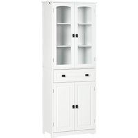 HOMCOM Buffet haut armoire de cuisine 4 portes dont 2 portes vitrées et 1 tiroir hauteur 160 cm avec étagères en bois blanc Aosom France