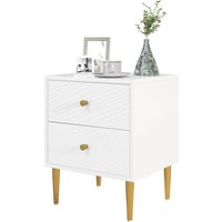HOMCOM Table de chevet table de nuit avec 2 tiroirs poignées, pieds en acier pour chambre à coucher salon 40 x 35 x 50 cm blanc
