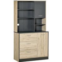 Homcom Buffet de Cuisine Armoire de Cuisine Multi-Rangements 2 Portes 3 Tiroirs 3 Etagères Grand Plateau 90 x 39 x 169 cm Bricolore Chêne Clair Noir